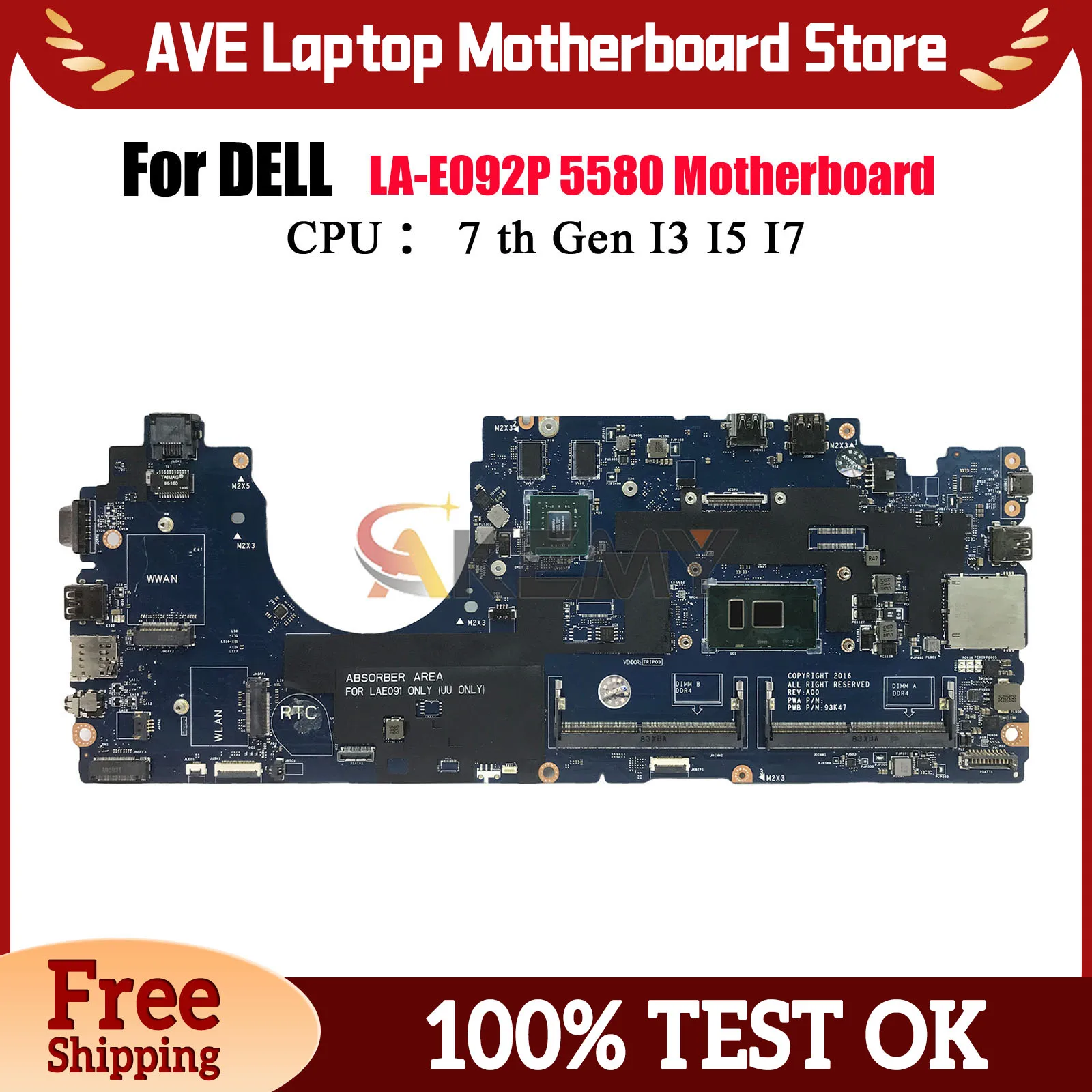 

LA-E092P Материнская плата для ноутбука Dell Latitude 5580 с процессором i5 i7 и 930MX 07W357 0309W1 07RD9D 100% протестировано, ОК