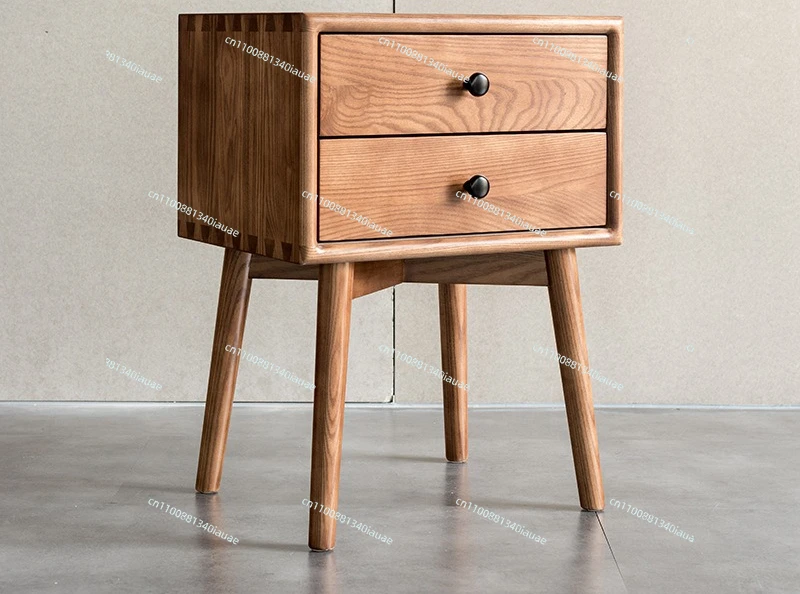 

Solid Wood Light Luxury Bedside Table Solid Wood Leather Storage Cabinet Bedroom Bedside Cabinet Complete Storage Cabinet