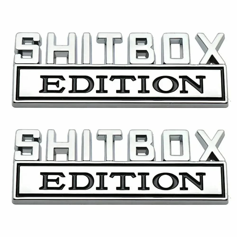 

2pcs Chrome Black SHITBOX EDITION Logo Stickers Emblem Car Fender Trunk Door Lid Badge Universal Car Accessories