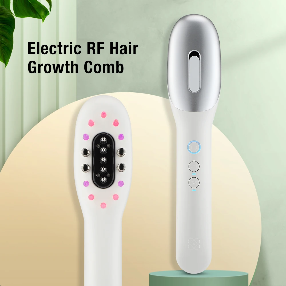 Household Electric RF Hair Growth Comb Oil Applicator Red Blue Vibration Head Massage Brush Stimulates Scalp Anti-Hair Loss