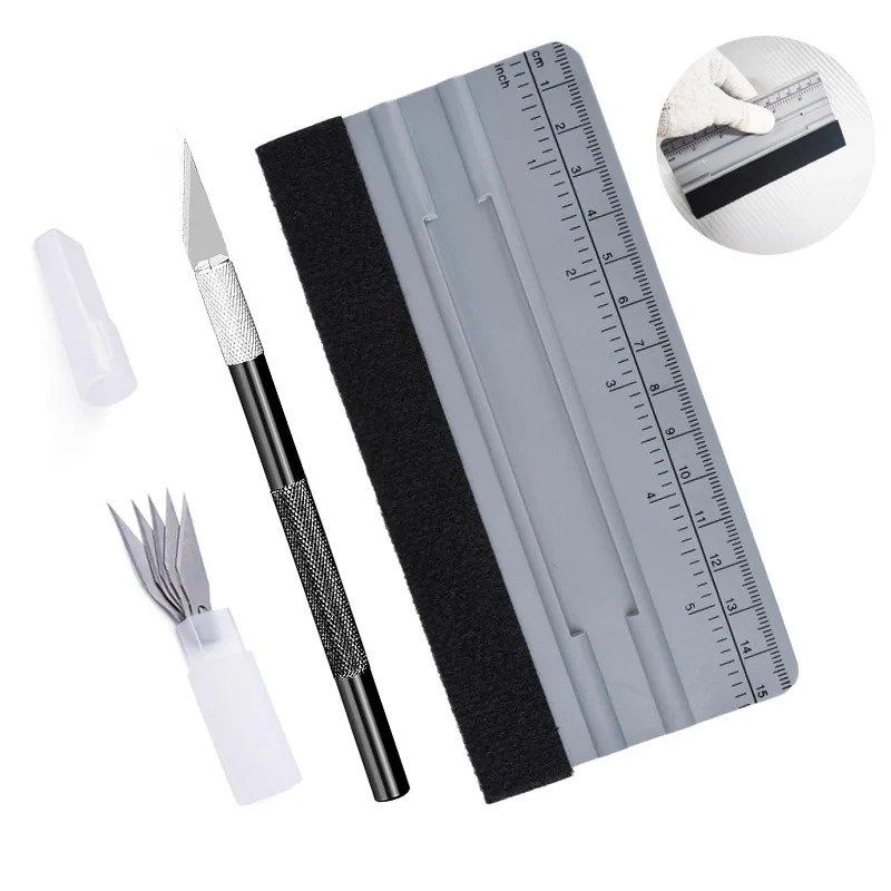 6 Inch Felt Squeegee wtih Ruler Craft Knife Window Tint Kit Car Wrapping Squeegee for Vinyl Window Film Installation Applicator