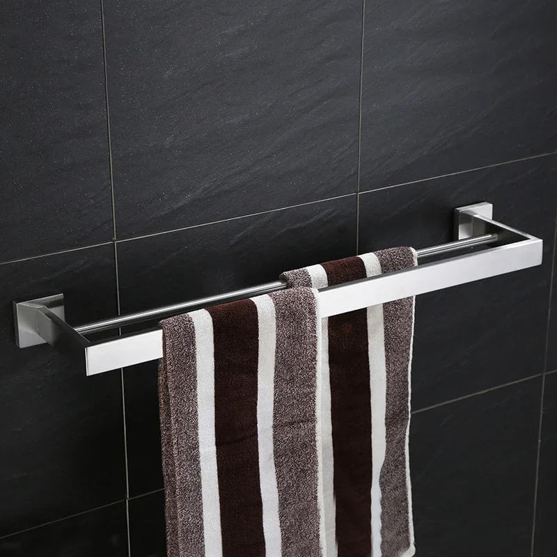 

New Wall-mounted 304 Stainless Steel Towel Bar Polished Chrome Square Towel Rack 1/2 Bars Optional for Bathroom