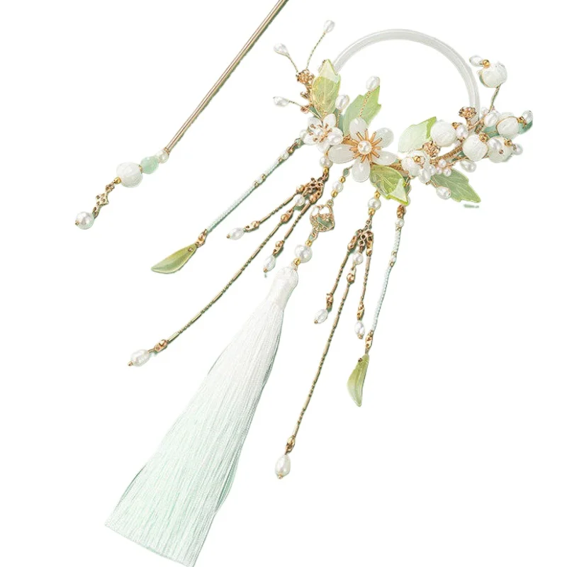 

*Pearl Tassel Hair Stick Set with Flower Hairpin Chinese Style Hanfu Clothing Chopsticks Hair Styling Hair Accessories BN