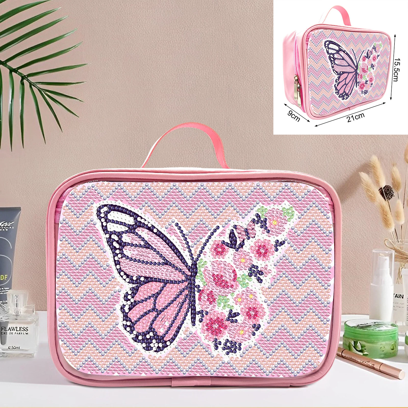 DIY Mosaic Embroidery Sewing Kit Women's Multi functional Makeup Bag, Diamond Painted Desktop Cosmetics Storage, Birthday Gifts