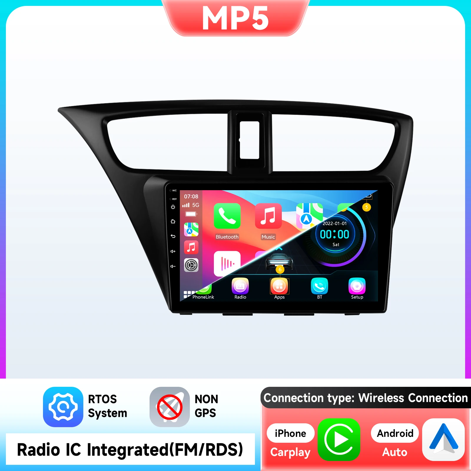 Hizpo 9 inch draadloze CarPlay Android Auto autoradio voor Honda Civic 9 FK FB 2012-2017 2 DIN multimediasysteem met ingebouwde koelventilator GPS navigatie SWC Bluetooth FM RDS DSP IPS scherm auto