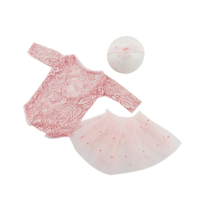 

Newborn Photography Props Costume Headdress & Skirt 0-6M Baby Lacy Dresses K1KC