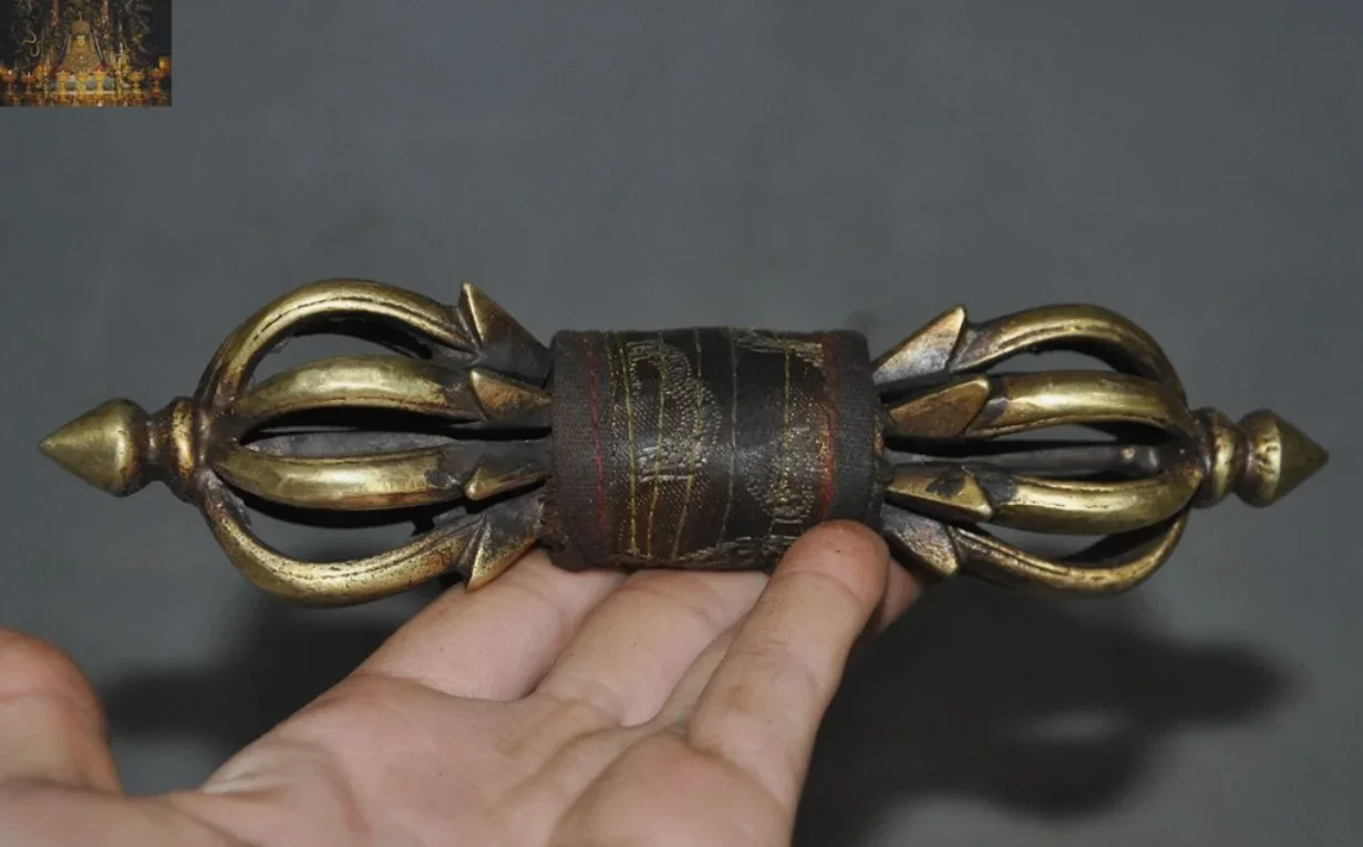 7 "antiguo Tíbet Tantra Budismo Bronce Seda Dorje Phurpa Pestle Vajra Exorcismo FaQi