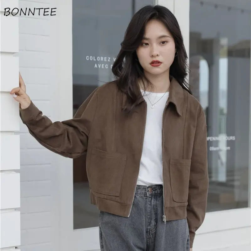 Basic Jackets Women Solid Vintage Slim Office Ladies Leisure Female Outerwear Korean Short Style Chic Spring Autumn New Arrival