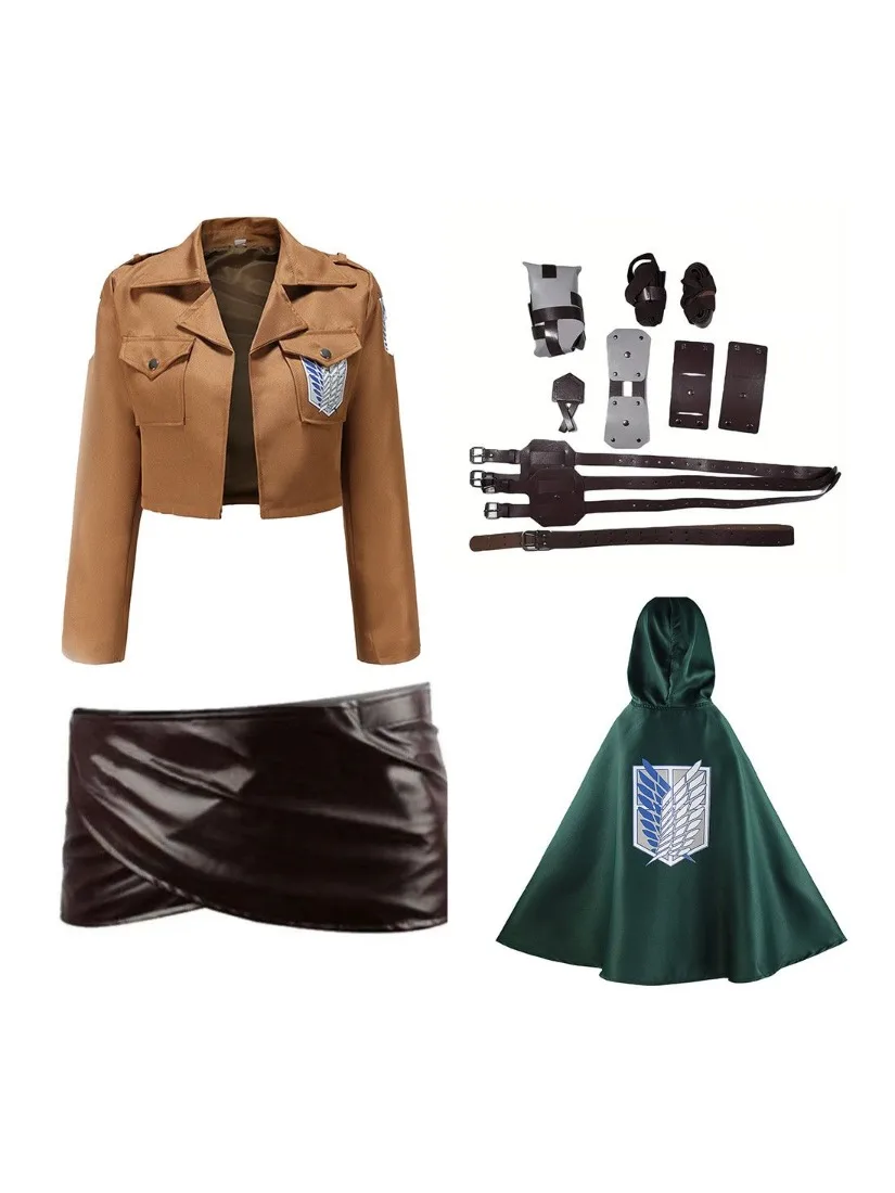 Kostium Cosplay Atak Tytanów Korpus Zwiadowczy Płaszcz Eren Mikasa Levi Uniform Peleryna Czarny Strój Anime Zwiadowcy Strój do Odgrywania Ról — 2