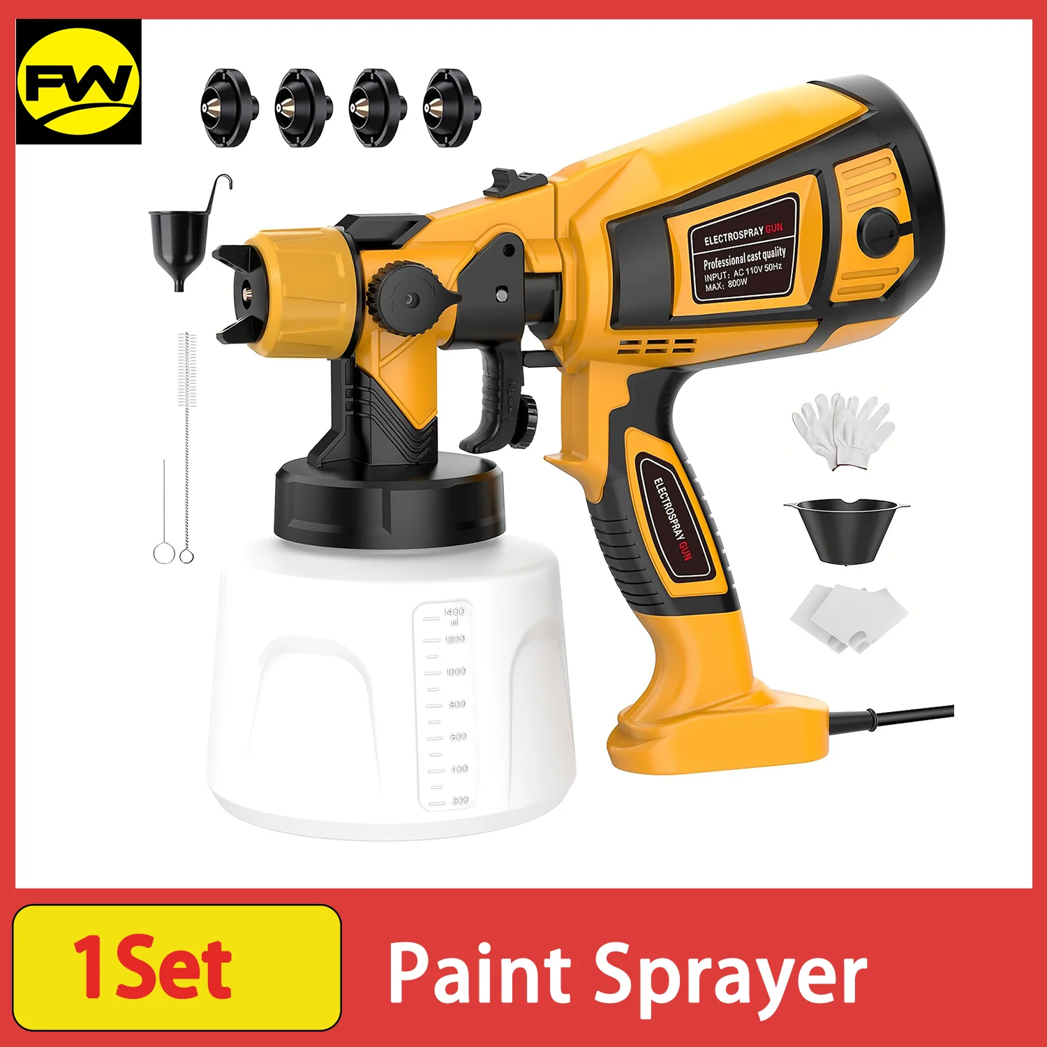 Paint Sprayer Tool 1000W High Power Electric Spray Paint Gun Easy to Clean for Furniture, Cabinets, Fence, Walls, Garden Etc