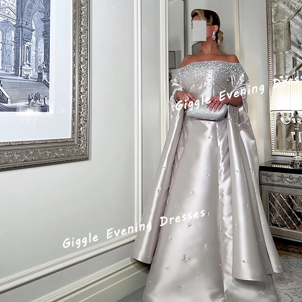 Giggle Satin Boat Neck Exquisite Beaded Elegance Prom Gown Saudi Arab Nobility Floor-Length Evening Party Dresses for Women 2024