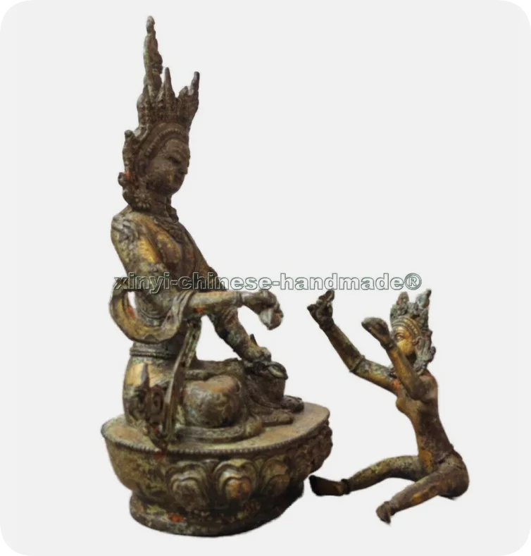 Old Vajra Mandkesvara Yab-Yum Happy Buddha Statues men women Bronze/gilt 11inch