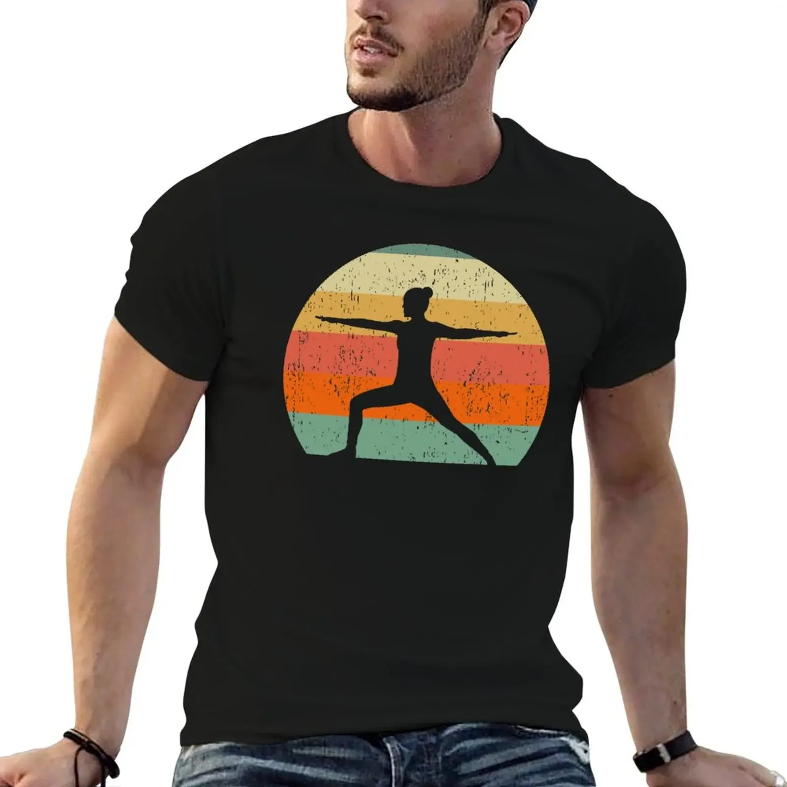 

Yoga Warrior Pose at Sunset T-Shirt custom t shirt Short sleeve tee mens workout shirts