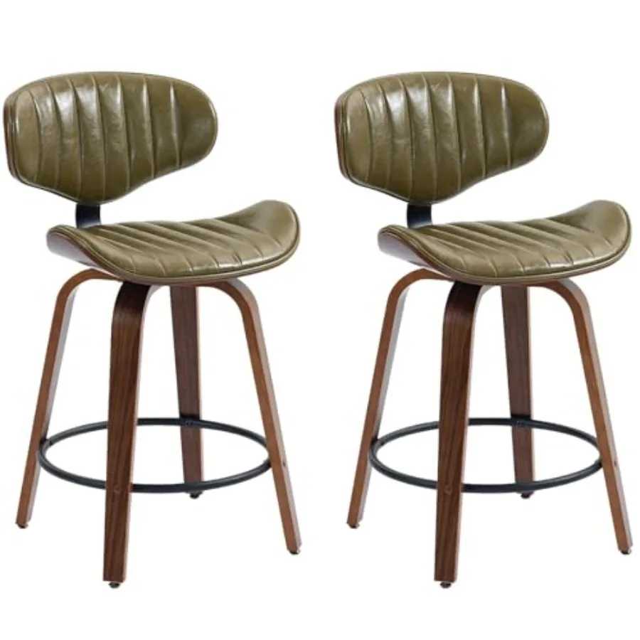 

Современные барные стулья, комплект из 2 штук, 24 дюйма, из искусственной кожи и гнутого дерева, вращающиеся, для барной стойки, с высотой под столешницу, с спинками