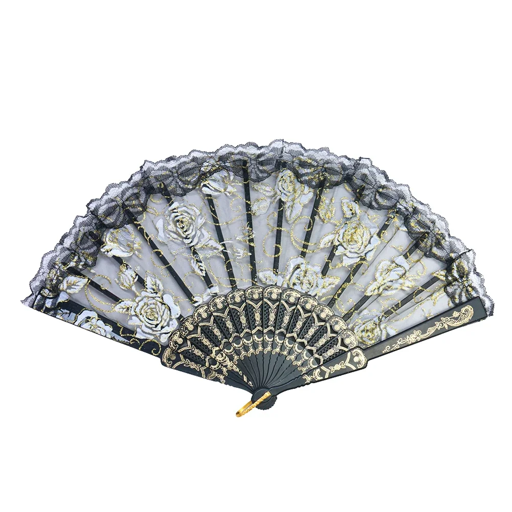 

Folding Fan Hollow Lace Fan Flower Printing Art Craft Gift Party Wedding Decor Home Decoration Dance Hand Fans Photo Prop