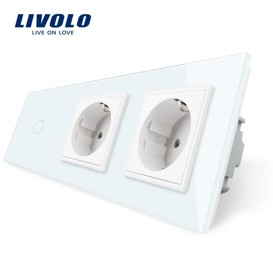 Livolo EU Standard, New Power Socket, AC 220~250V,Crystal Glass Outlet Panel, 2Gang Wall Sockets with Touch Switch,Free Shipping