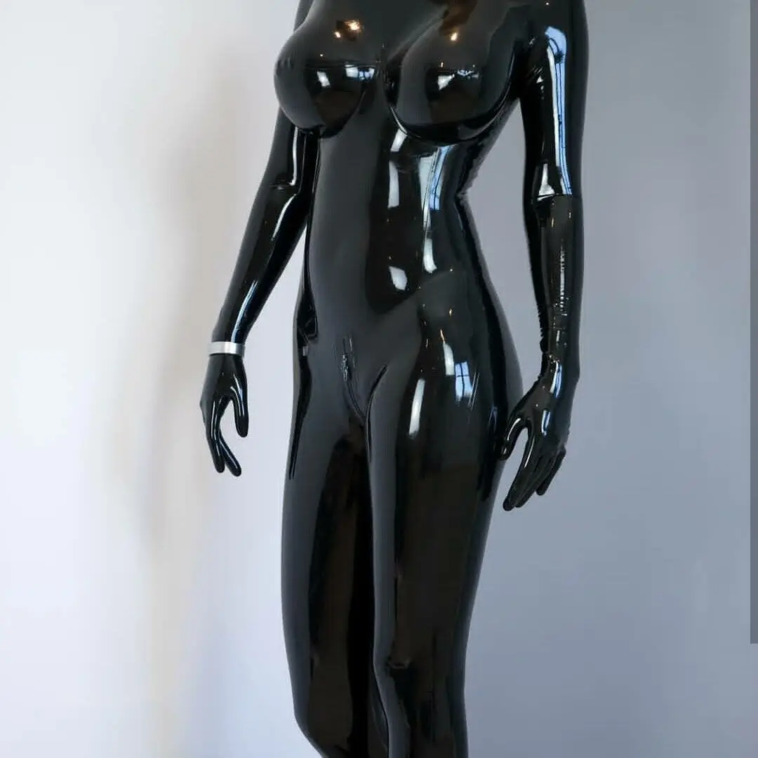 Blac Latex Catsuit with Gloves Socks C Cup Silicone Breast Cross-dresser