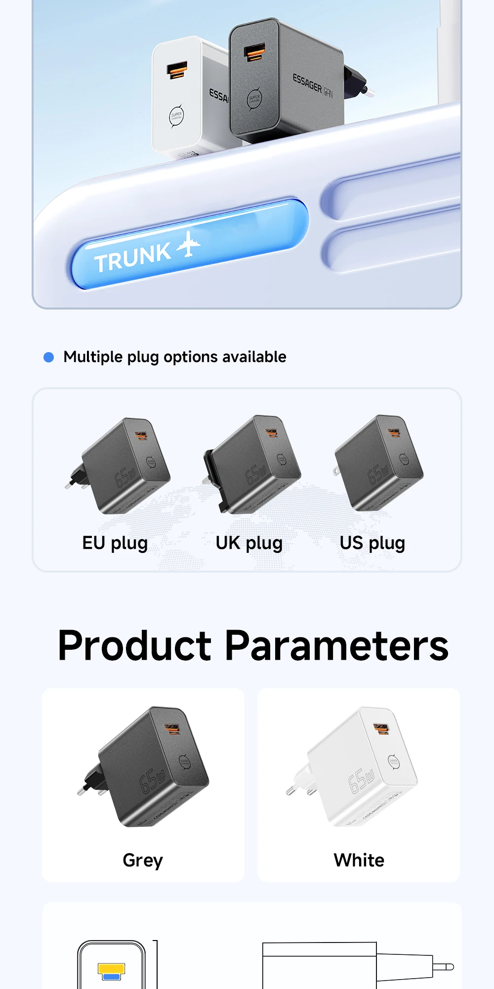 Essager 65W GaN Ladegerät PD-Ladegerät Typ C USB-Ladegerät unterstützt QC3.0 Tragbares Schnellladegerät für iPhone Huawei Xiaomi Laptop-Ladegerät – Detail 11
