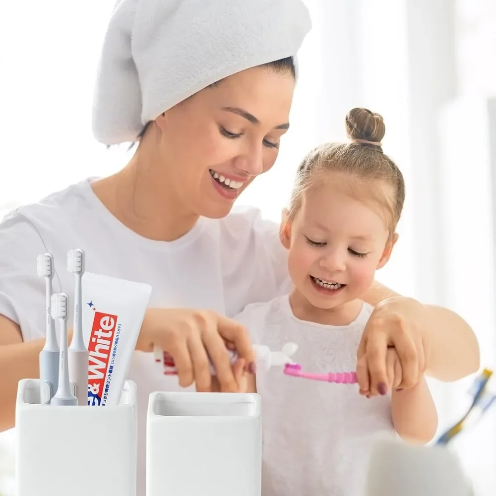 Portaspazzolino per bagni - Set porta dentifricio quadrato in ceramica da 2 tazze, bicchieri da bagno quadrati bianchi