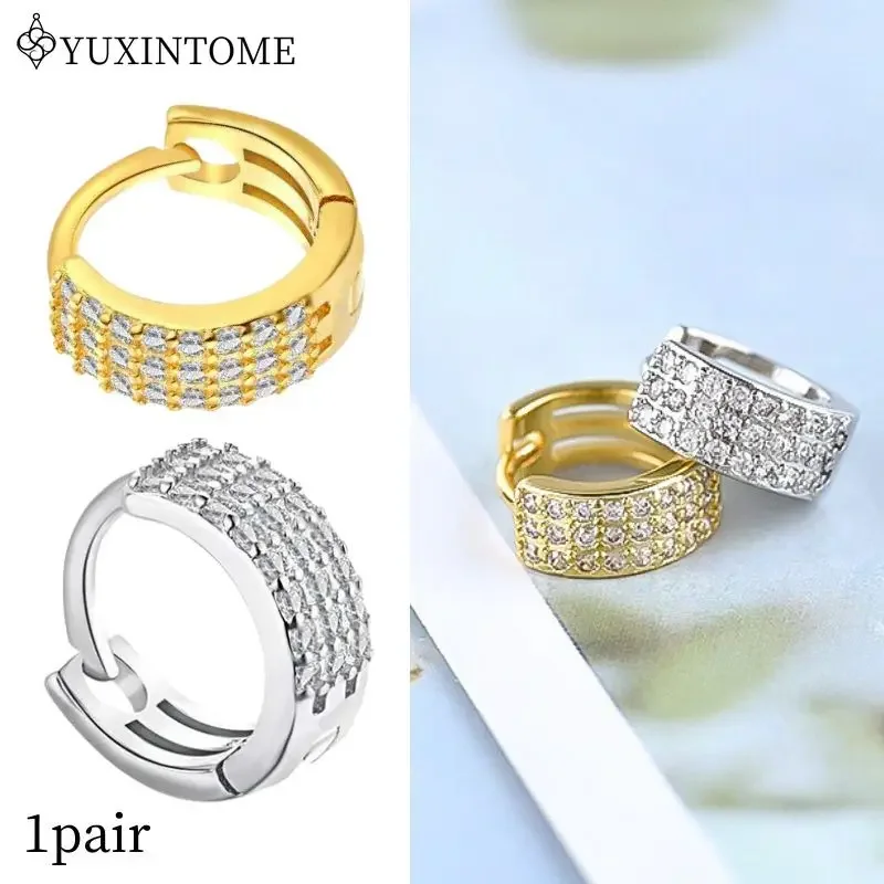 

925 Sterling Silver Ear Needle Three Rows Zircon Hoop CZ Earrings For Women Ear Buckle Fashion High-end Jewelry Accessories