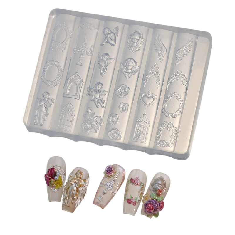 C1FE Flexible Clear Silicone Mold for Angel Charm Making, 3D Relief Craft Casting Mold for UV Gel Pieces, Resin Forms and