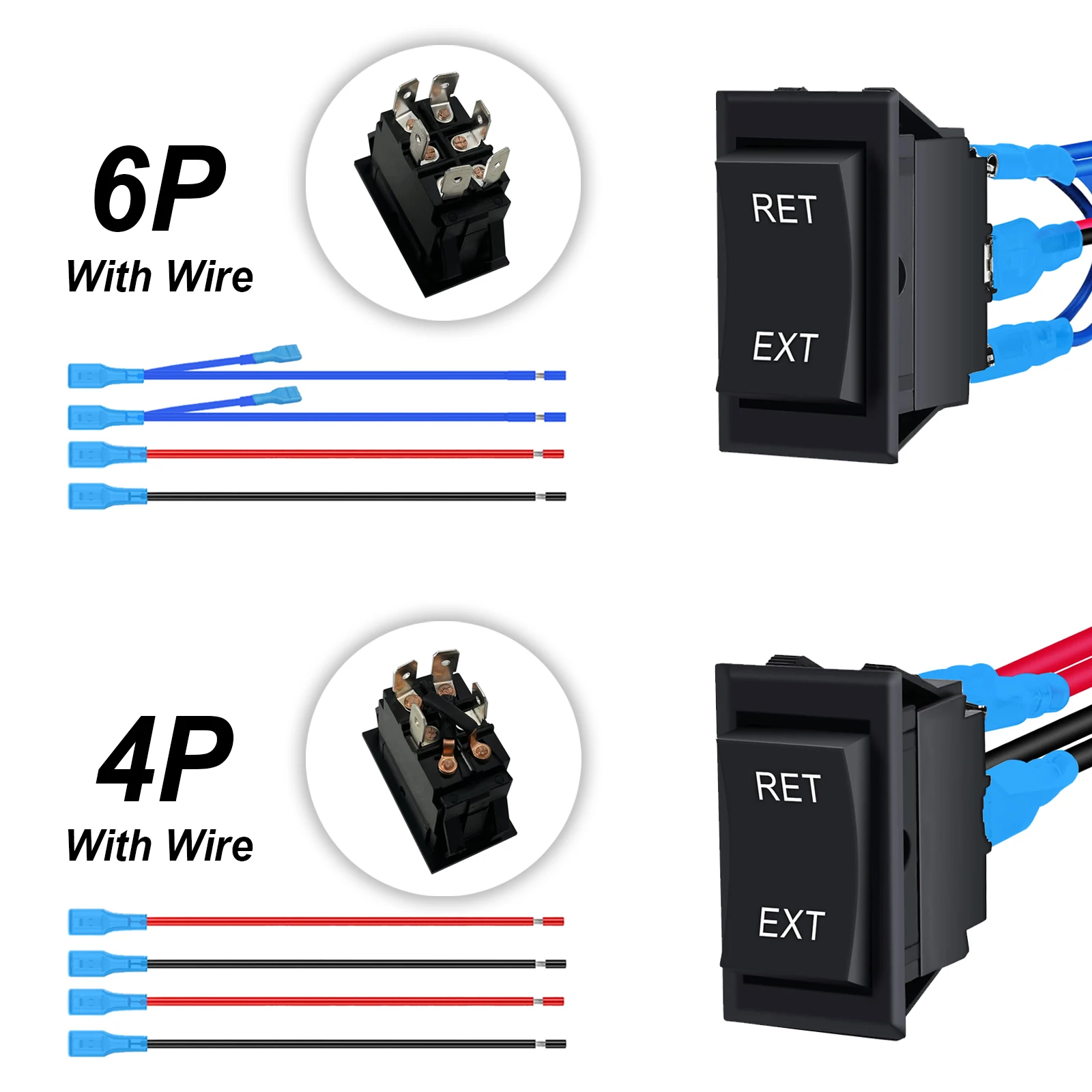 

20A 12V DC RET EXT Reverse Polarity Toggle Switch 4Pin/6Pin DPDT 3 Position Motor Control Power Jack Momentary With Jump Wire