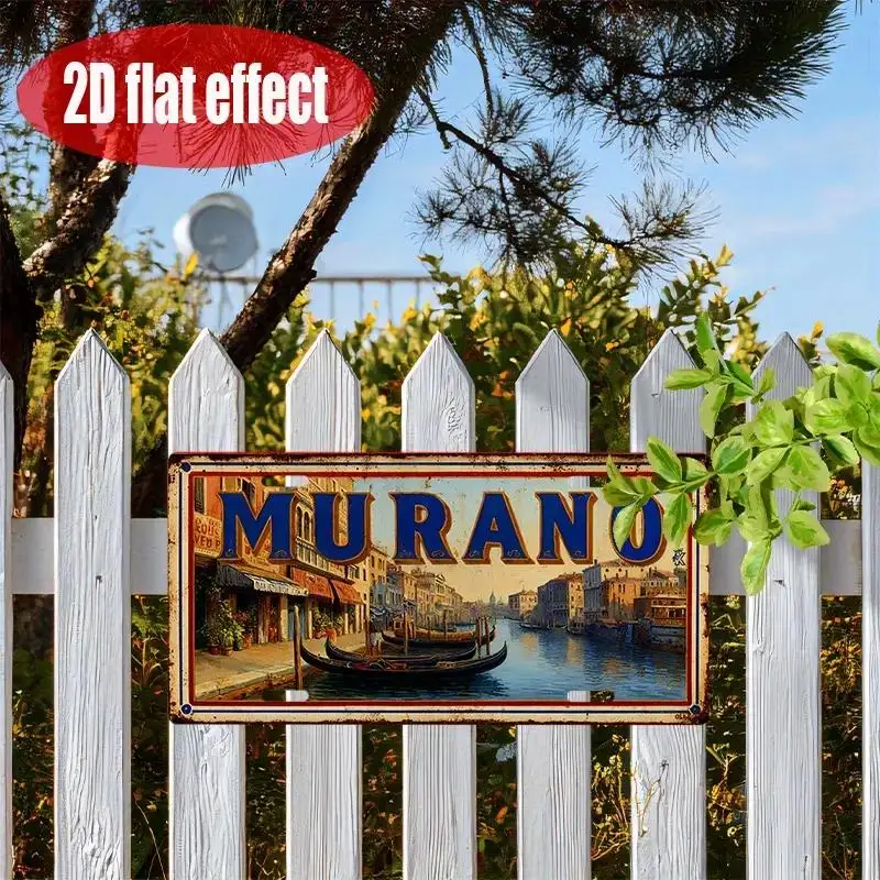 2D Flat, 2D Flat Print, 1pc, Vintage Metal Tin Sign, Outdoor Wall Art 12.0inch x 6.0inch, MURANO Logo, Vintage Decor, Canal, Lou