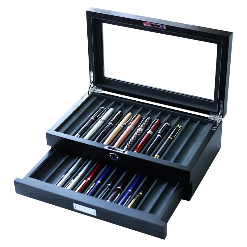 

High-end Pen Storage Box Wooden Double-layer Famous Pen Collection Organizers Storage Gift Display Pen Box For Men