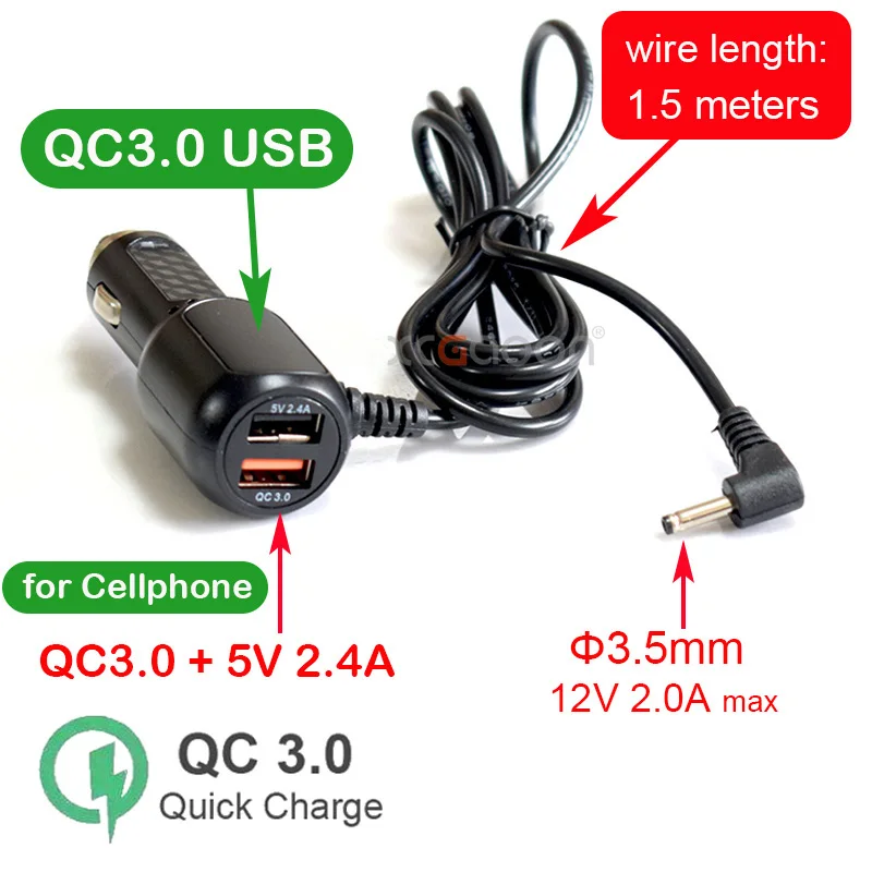 Diameter Φ3.5mm 12V 2.0A Oplaadpoort Met QC3.0 Dual USB Autolader Adapter voor Auto Dash Cam Mobiele Telefoon GPS Radar Camera