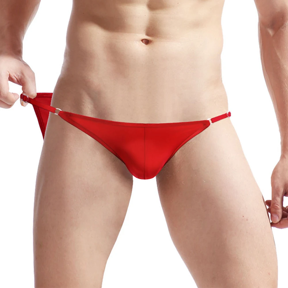 Sexy Men Ice Silk Briefs Slim Side Hight Cut Underwear Hip Lift Thin Elasticity Thong Sheer Breathable Bikini Underpants