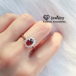 CC Princess Diana Rings Red Stone Rose Gold Color Fashion Jewelry Marriage Wedding Engagement Party Ring Fine Accessories CC626