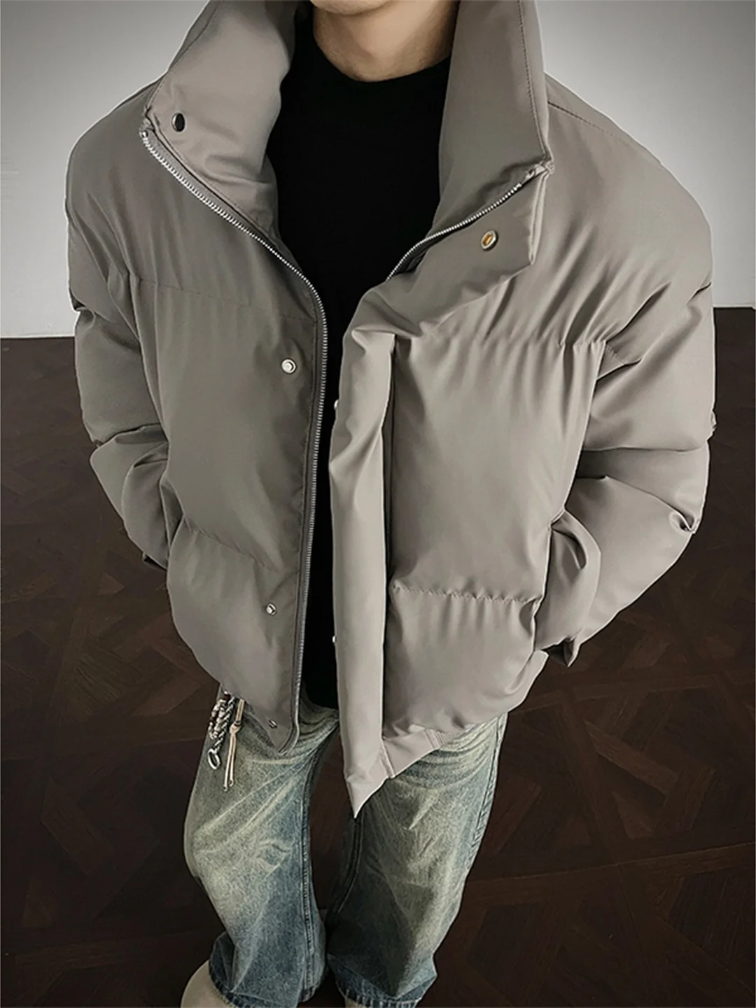 

Водонепроницаемая хлопковая куртка из искусственной кожи, мужская зимняя куртка Thiened American High Street, свободное пальто с воротником-стойкой, модное и сли