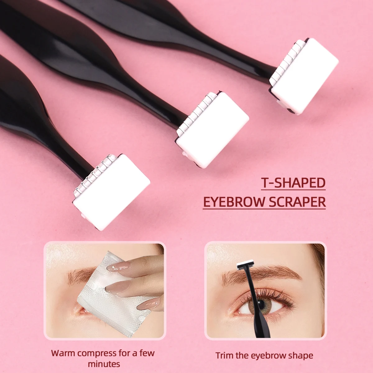 3 Augenbrauenrasierer-Sets, T-förmiger Sicherheits-Augenbrauenrasierer aus Edelstahl, Kosmetikwerkzeuge, Augenbrauenpflege und -rasur. – Detail 3