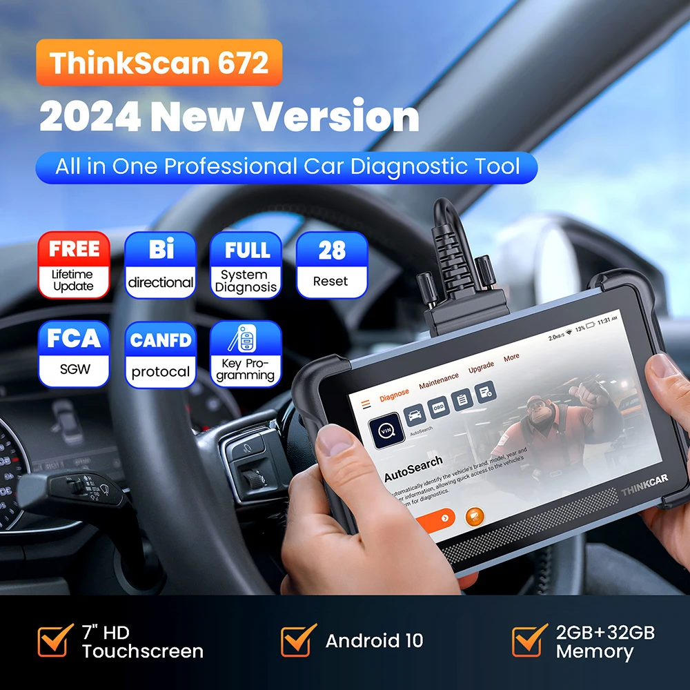 THINKSCAN 672 OBD2 Diagnostic Tool Bi-directional Control OE-level Full System Diagnosis 28 Resets CAN FD obd2 Scan Tool Free