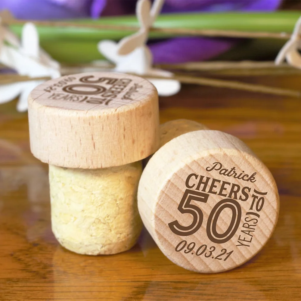 

5Pcs Personalised Wooden Wine Corks 25th 30th 40th 50th 60th 70th Birthday Favors for Adults Guest Wine Stopper Home Table Decor
