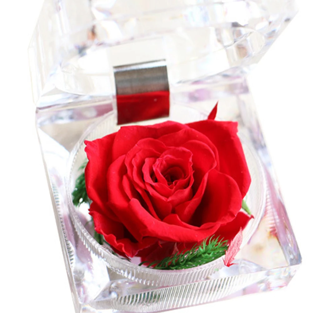 

Eternal Flower Box Preserved Gift Package Crystal Decoration Red Valentine Gift Fake Rose Home Wedding
