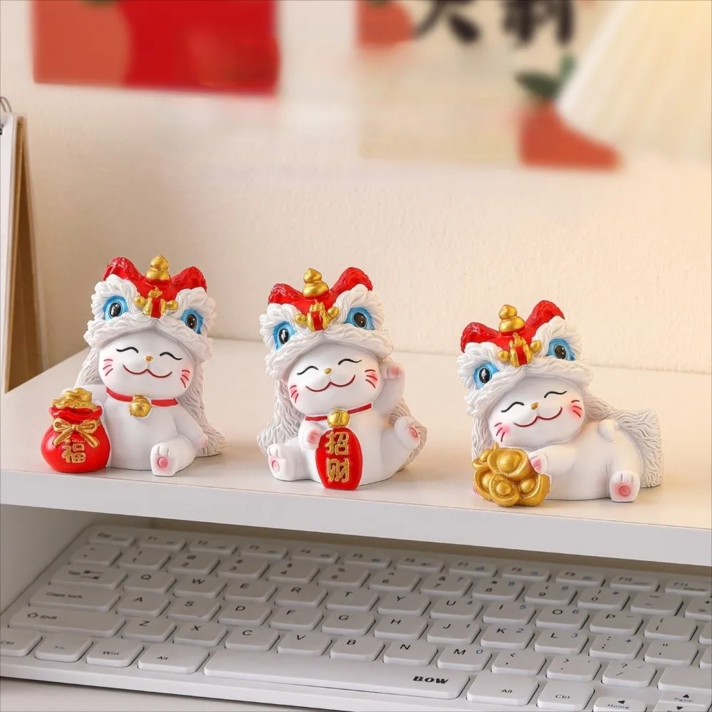 Kawaii Beckoning Cat Desktop Ornament Wealth Decoration Lucky Cat Sculpture Cute Good Fortune New Year Cat Statue Living Room
