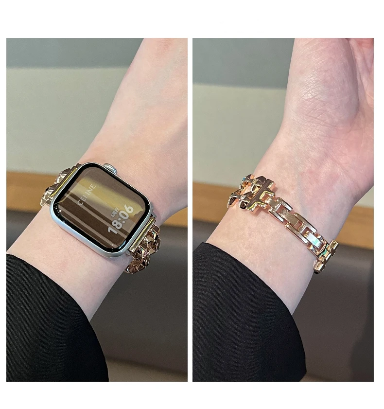 Metal Chain Strap For Apple Watch Band 44mm 49 45 42 38 41 40mm Luxury Glitter Star Bracelet For iWatch Series Ultra 9 8 7 6 5 4