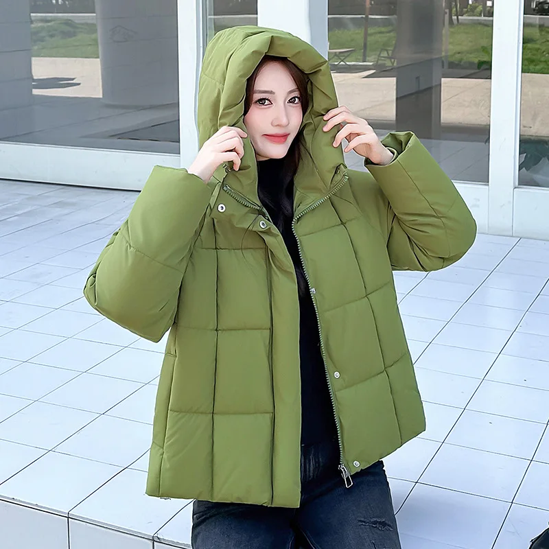 2026 Fashion Down Cotton-padded Jacket Women's Short Parka Winter Hooded Loose Outerwear Student Thicken Warm Casual Bread Coats