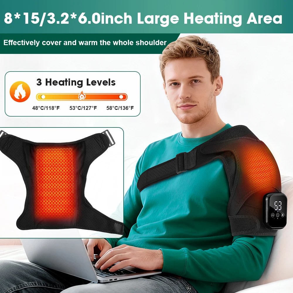 

New Heated Shoulder Brace Belt Cordless Heating Vibration Shoulder Massager Support Strap For Arthritis Relief Muscle Relaxation