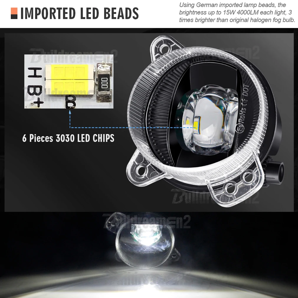 2 Pieces 30W LED Canbus Fog Light Assembly For Skoda Fabia Mk1 2005 2006 2007 2008 Car Lens Fog Daytime Running Lamp 8000LM