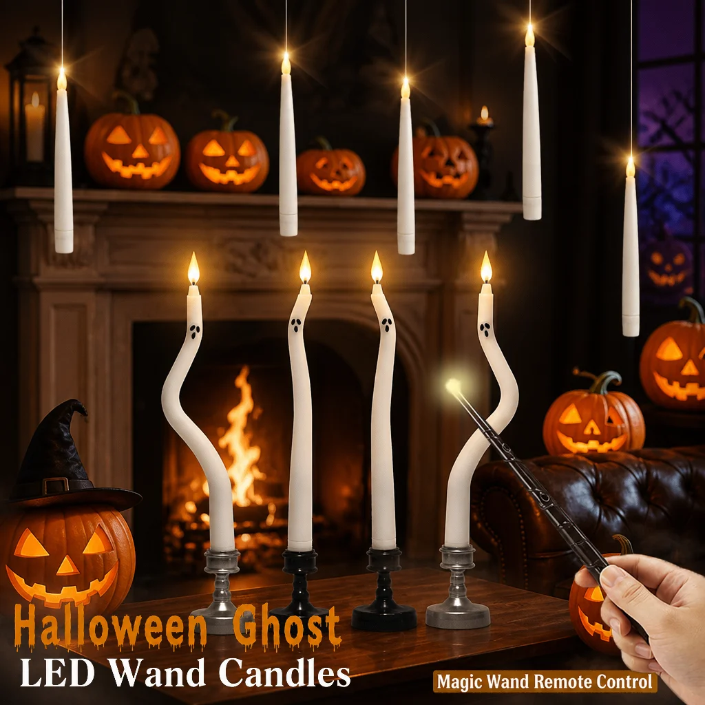 Halloween Twisted Ghost LED Taper Candles Flameless Spooky Ghost Face Electronic Candle For Halloween Party Gothic Table Decor