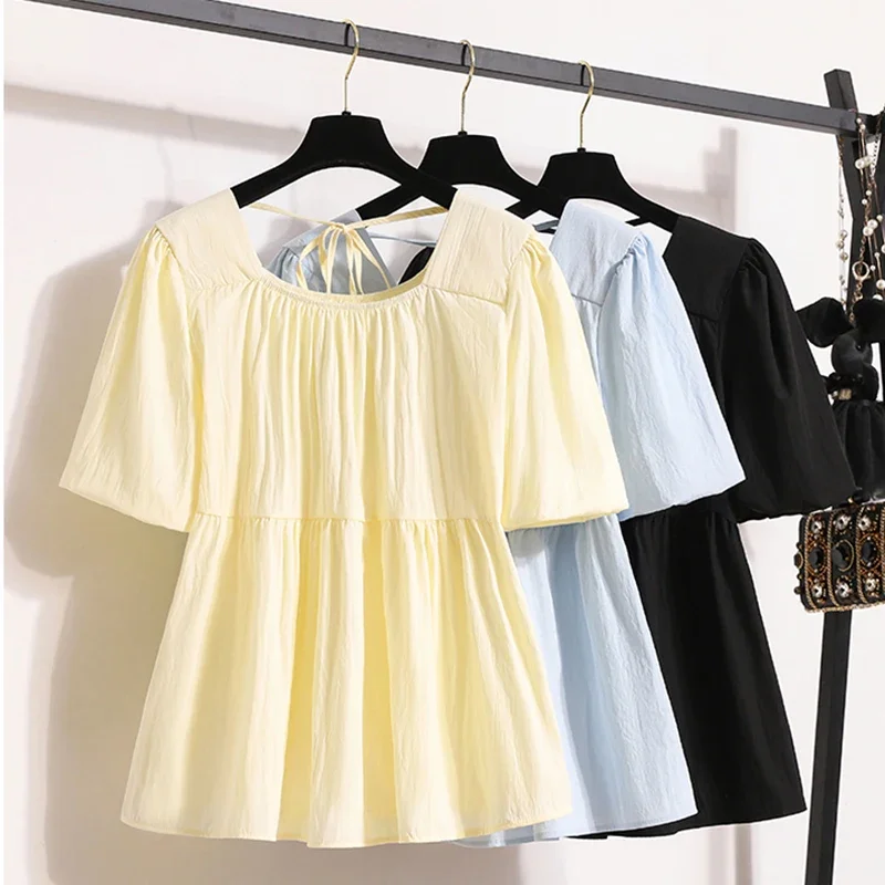 

Shirts & Blouses Women Summer New Arrival Korean Fashion Tops Short Puff Sleeve Loose Sweet Blouse Woman