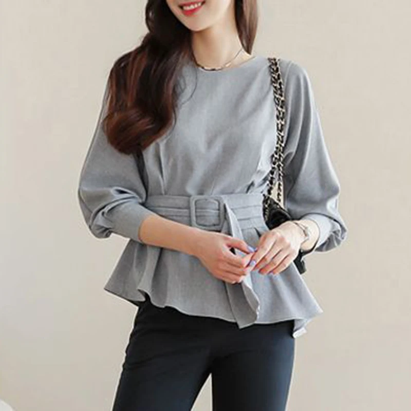 Top women's summer round neck design sense niche waist cinched seven quarter sleeve shirt women's shirt