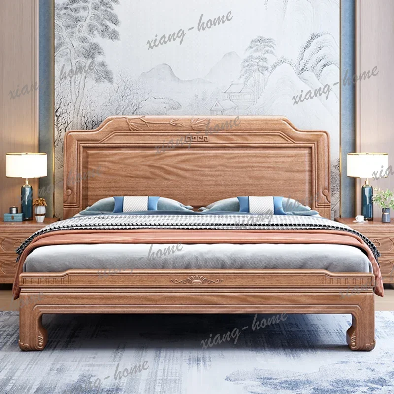 LJY 2 People Bigfoot Bed Red Sandalwood Solid Wood Bed Minimalist Wood Wax Oil Coating Antique-style Full Tenon and Mortise Join