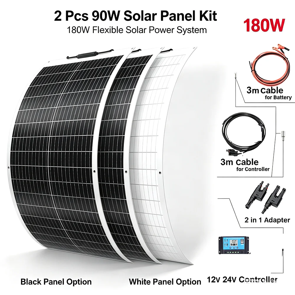 Solarpanel 90W 2PC (180W) 18V Monokristallin(Hohe Leistung) Für 12V Kfz Batterie, AGM, Gelbatterie ideal für Wohnmobil, Camping,
