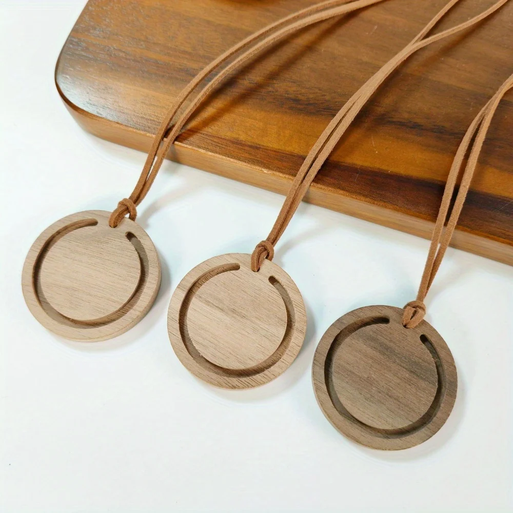 1PC Round Premium Wood Diffuser - Handmade from White Wax Wood and Black Walnut - Elegant Car Suspension Aroma Accessories