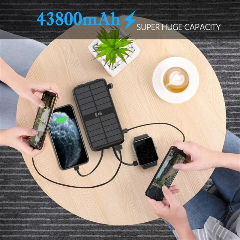 43800 mAh Solar Power Bank Szybka bezprzewodowa ładowarka do iPhone 14 Samsung Xiaomi Powerbank PD 20 W Szybkie ładowanie Przenośny Poverbank