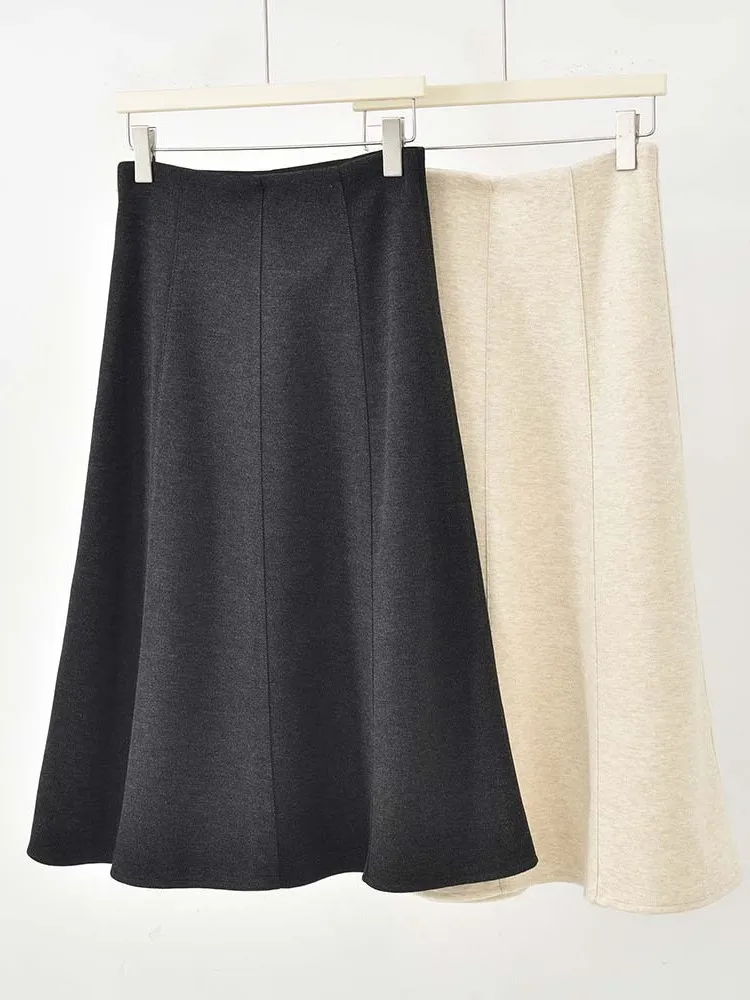 

Шерстяная юбка-миди из ацетата с защитой от морщин, с завышенной талией, А-силуэт, для женщин, осенне-зимняя, теплая, драпированная, стройнящая фигуру