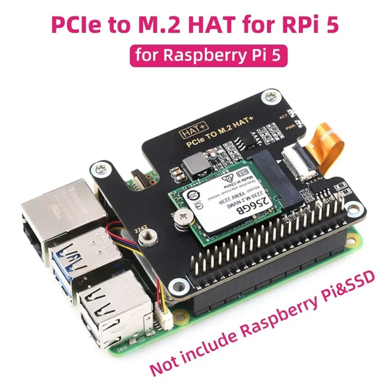 1 PCS For Raspberry Pi 5 Pcie To M.2 HAT NVME High Speed Expansion Board Black Plastic+Metal Support Active Cooler